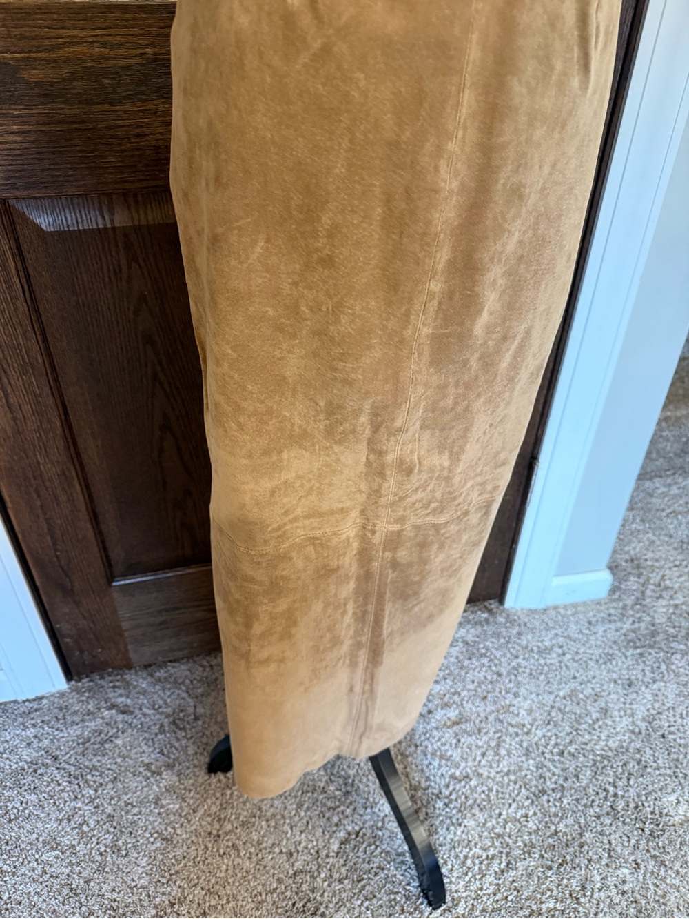 Vintage 90s 100% Genuine Suede Leather Maxi Skirt Camel Tan Long Column Size 4 - Picture 3 of 14